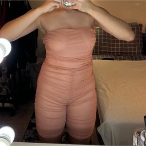 Ruched detailing tube romper size small color mauve(pink)